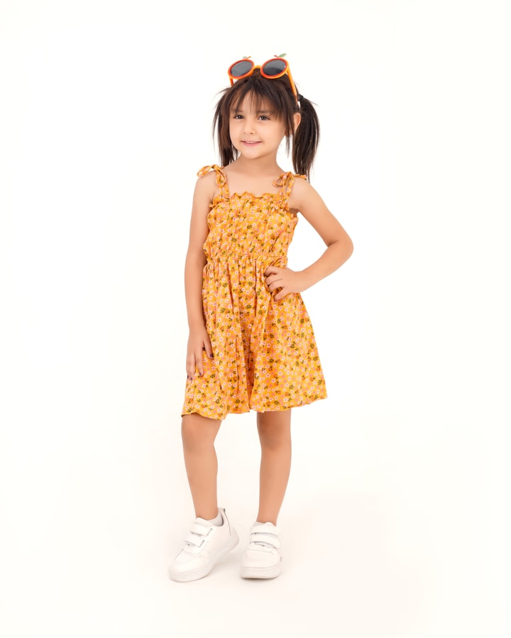 Girls' orange floral dress